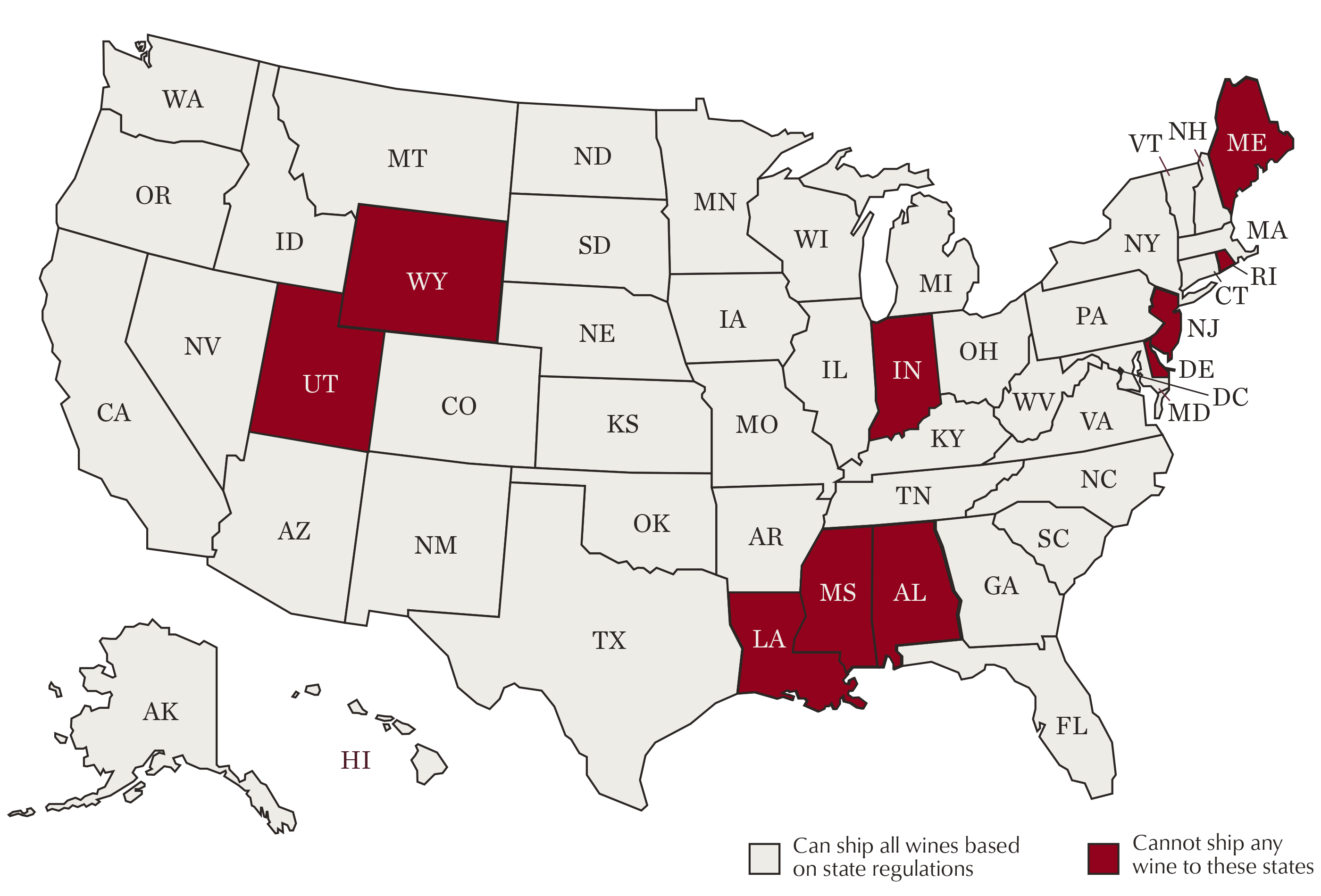Kendall-Jackson Shipping Compliance Map of USA
